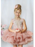 Pink Satin Tulle V Back Short Flower Girl Dress